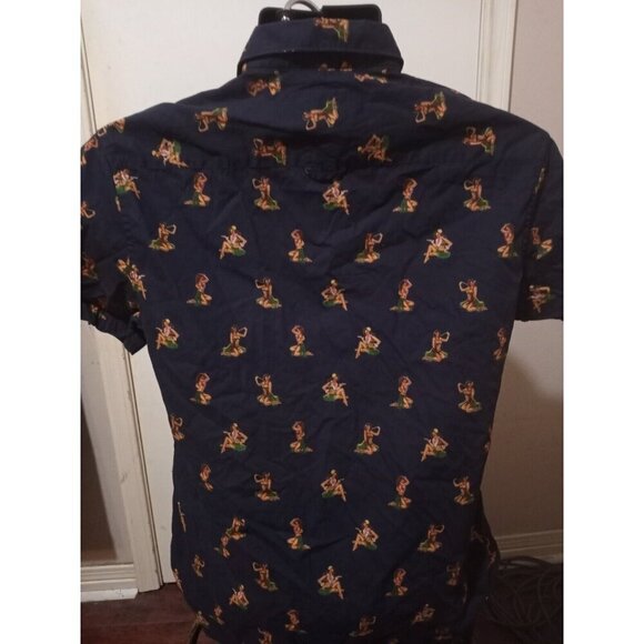New Men's Zip Code Ricky Singh Short Sleeve Blue Button Up Shirt Small S All Ove - Picture 7 of 11